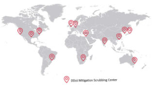 Map with markers for DDOS Mitigation Scrubbing Centers
